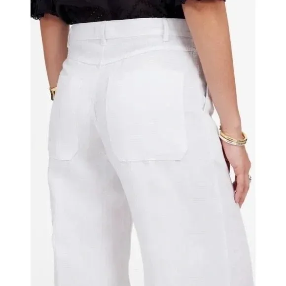 Madewell The Zoe Relaxed Wide Leg Linen Pants White Size 12 - Image 10