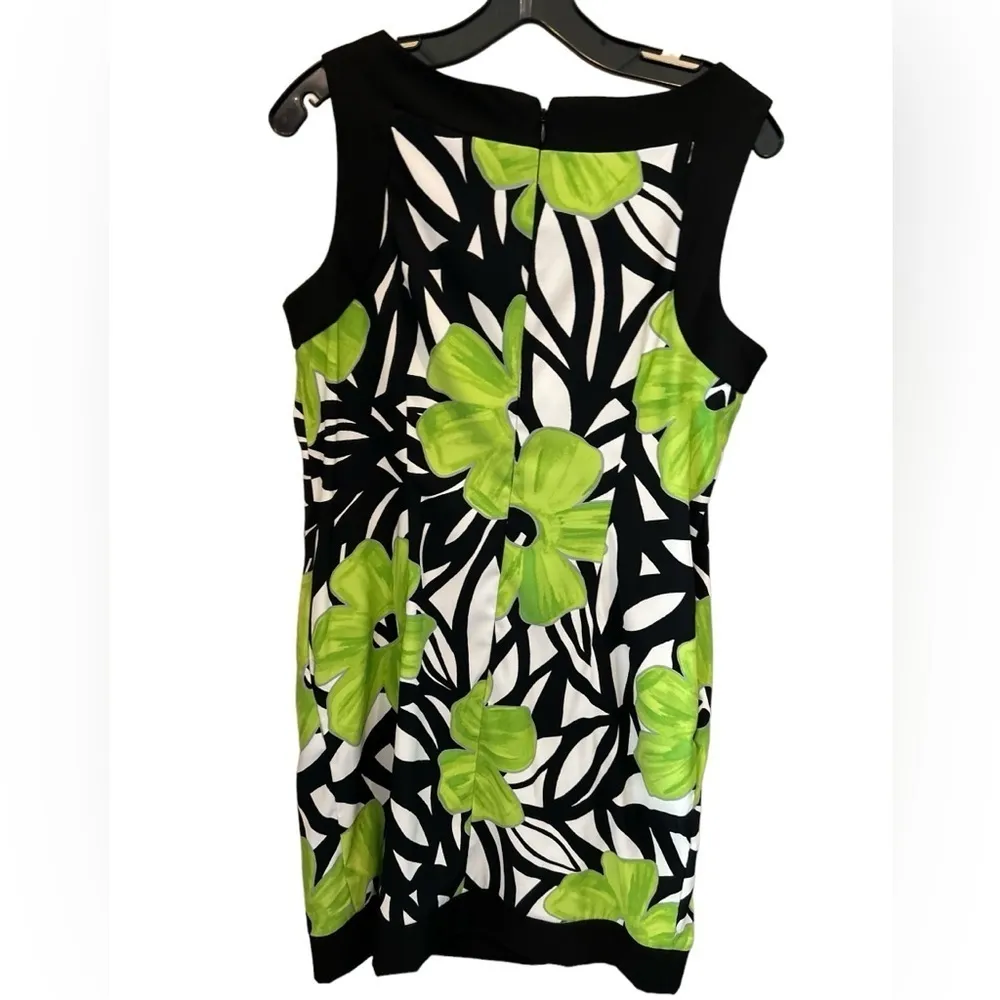 AGB Dress neon‎ green flower in black and white print sleeveless dress size 12 - Image 3