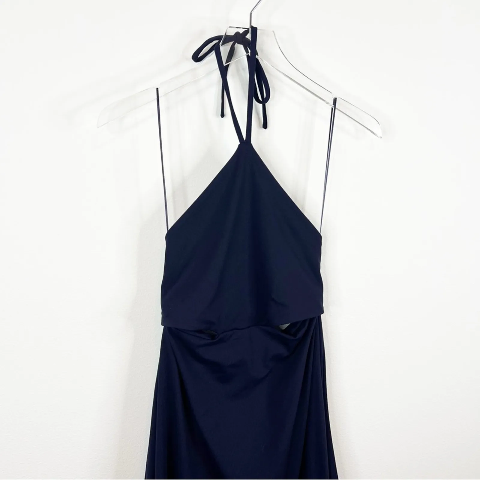 NWT‎ Susana Monaco Cut Out Waist High Low Midi Halter Dress L Blue - Image 4