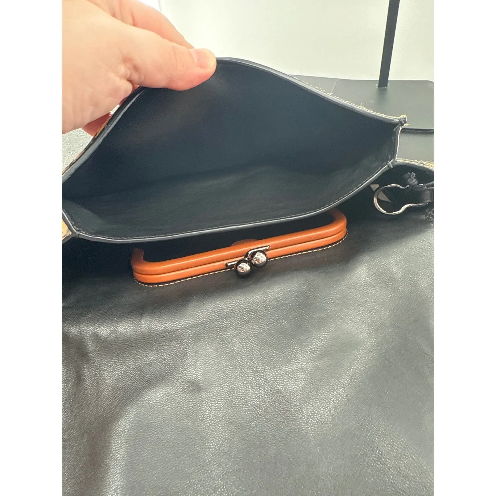 New Coach Dinky Tiger Haircalf Shoulder Bag 38209 Chain Strap Orange Black - Image 9