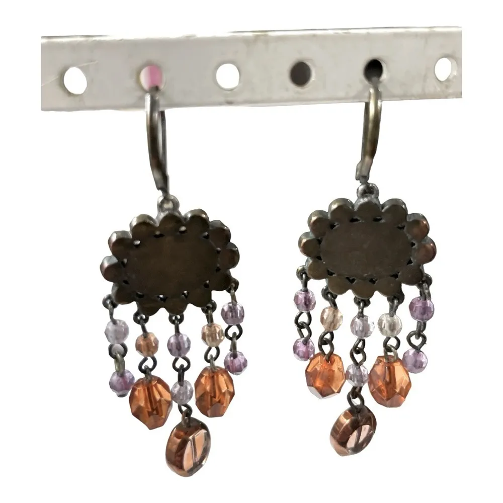 Chandelier earrings with Amber color, purple light brown bronze - Image 3