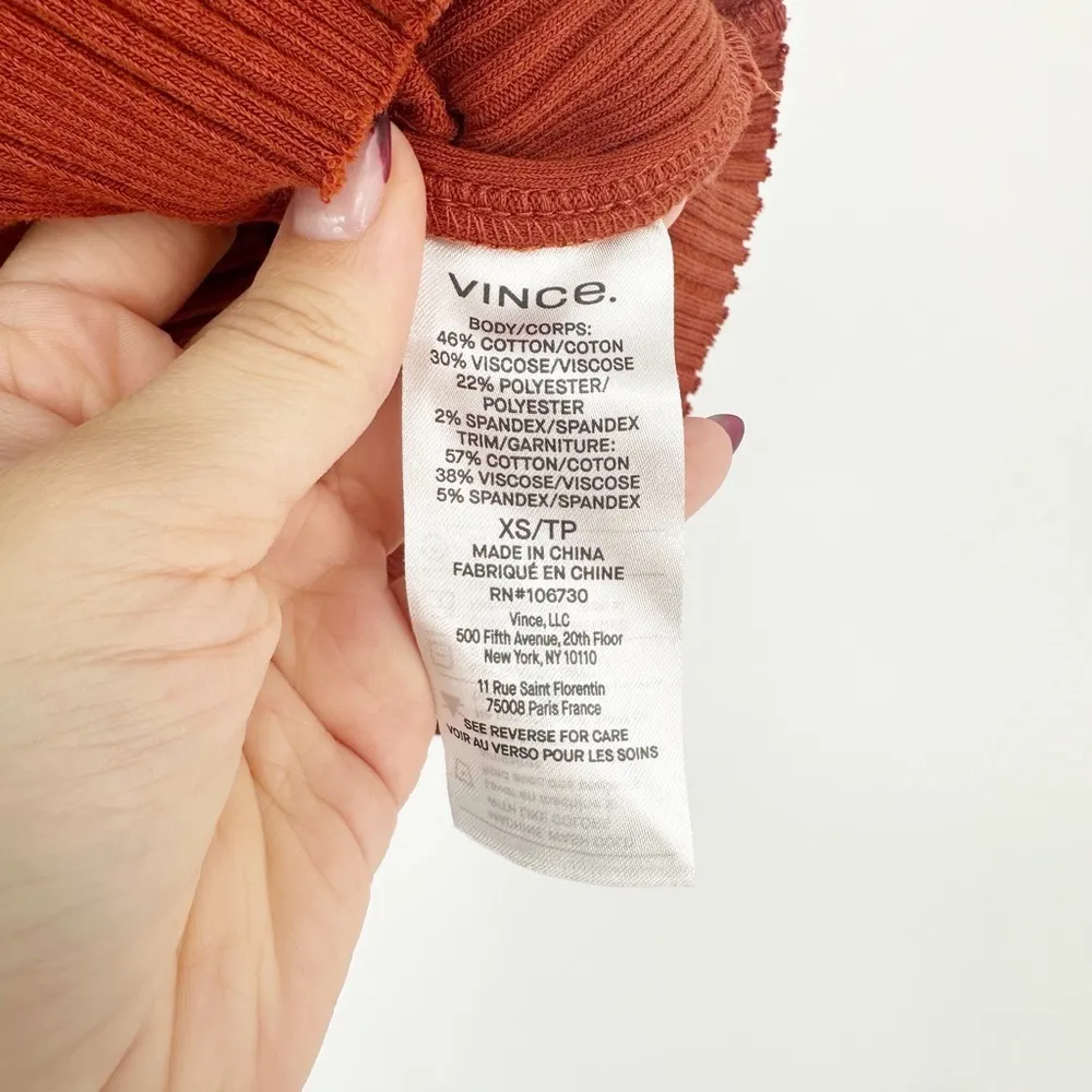 Vince Square Neck Rib Tank Top Fitted Wide Straps in Rust Amber Women's XS - Image 4