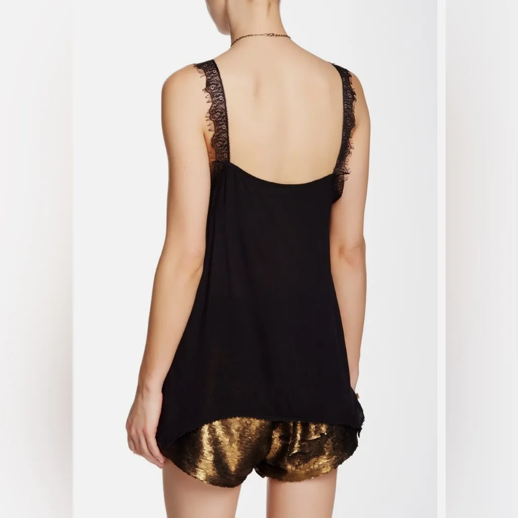 Free People Intimately Elegant Black Lace Strap Dobby Dot Cami Size Large - Image 2