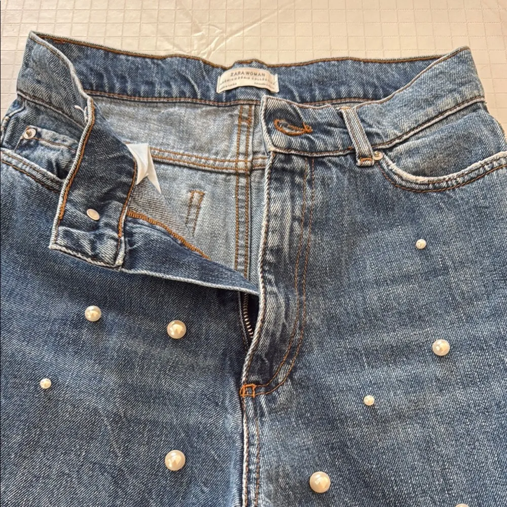 Zara Straight Leg Jeans with Pearl Embellishment - Image 7