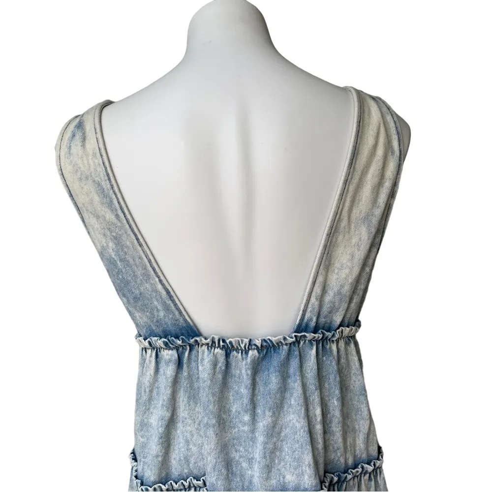 Entro Acid Washed Sleeveless Tiered Babydoll Denim Dress - Image 11