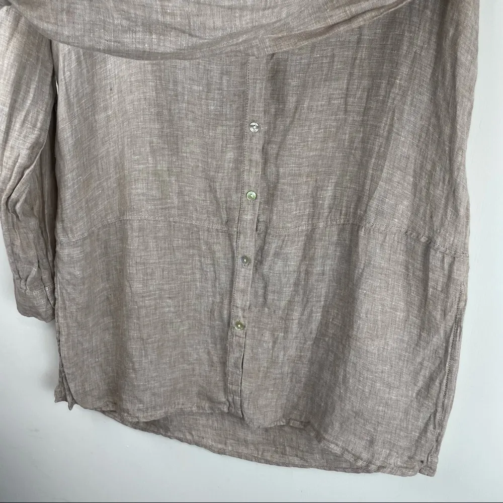 Tahari 100% Linen Tunic Button Down Top Sz Small Beige Tan Lagenlook Side Slits - Image 6