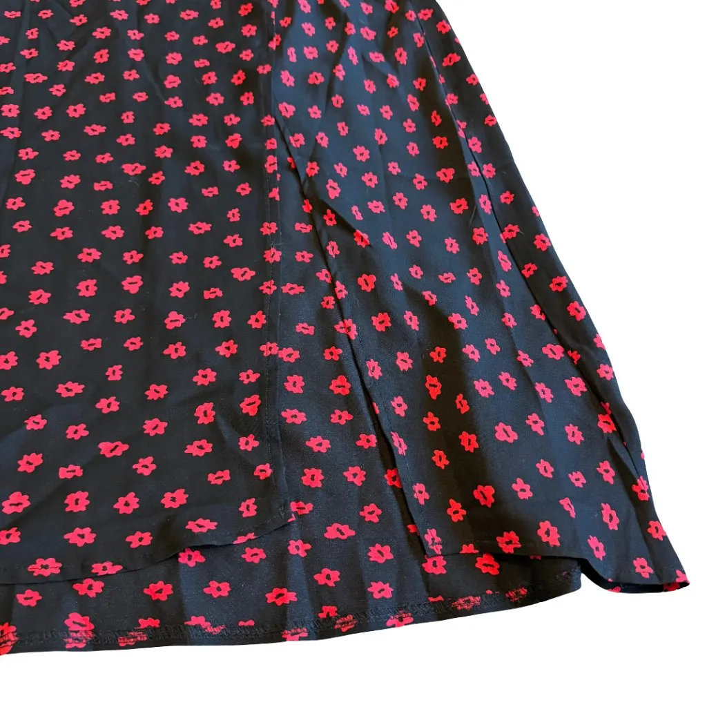 Princess Polly Black Red Floral Print Skirt Midi High Slit Flowy Trendy Size 4 - Image 8