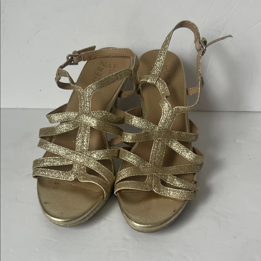 Naturalizer Baylor Gold Glitter Strappy Dress Sandals, sz 8 = - Image 2
