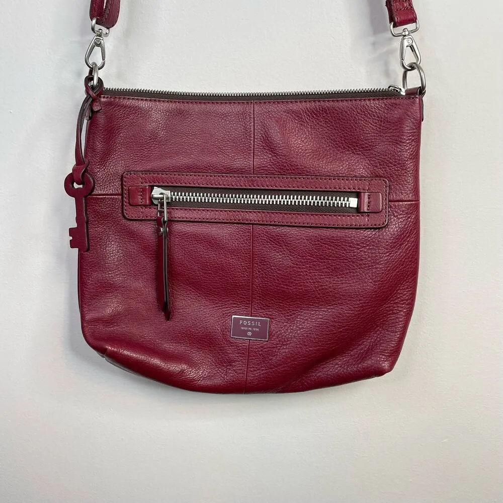 Dawson Top Zip Pebbled Leather Crossbody Shoulder Bag Purse Wine Burgundy - Image 2