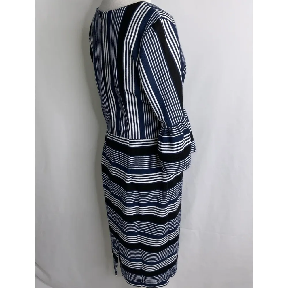ECI Navy Blue &White Striped Bell Cuff Career Dressy Dress 6 NWT - Image 6