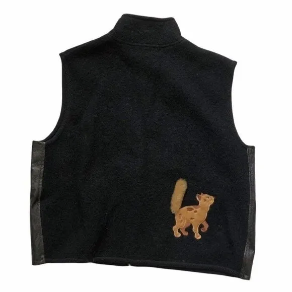 CATS Boiled Wool Appliqué Leather Black Zipper Closure Vest Womens Size XL - Image 9