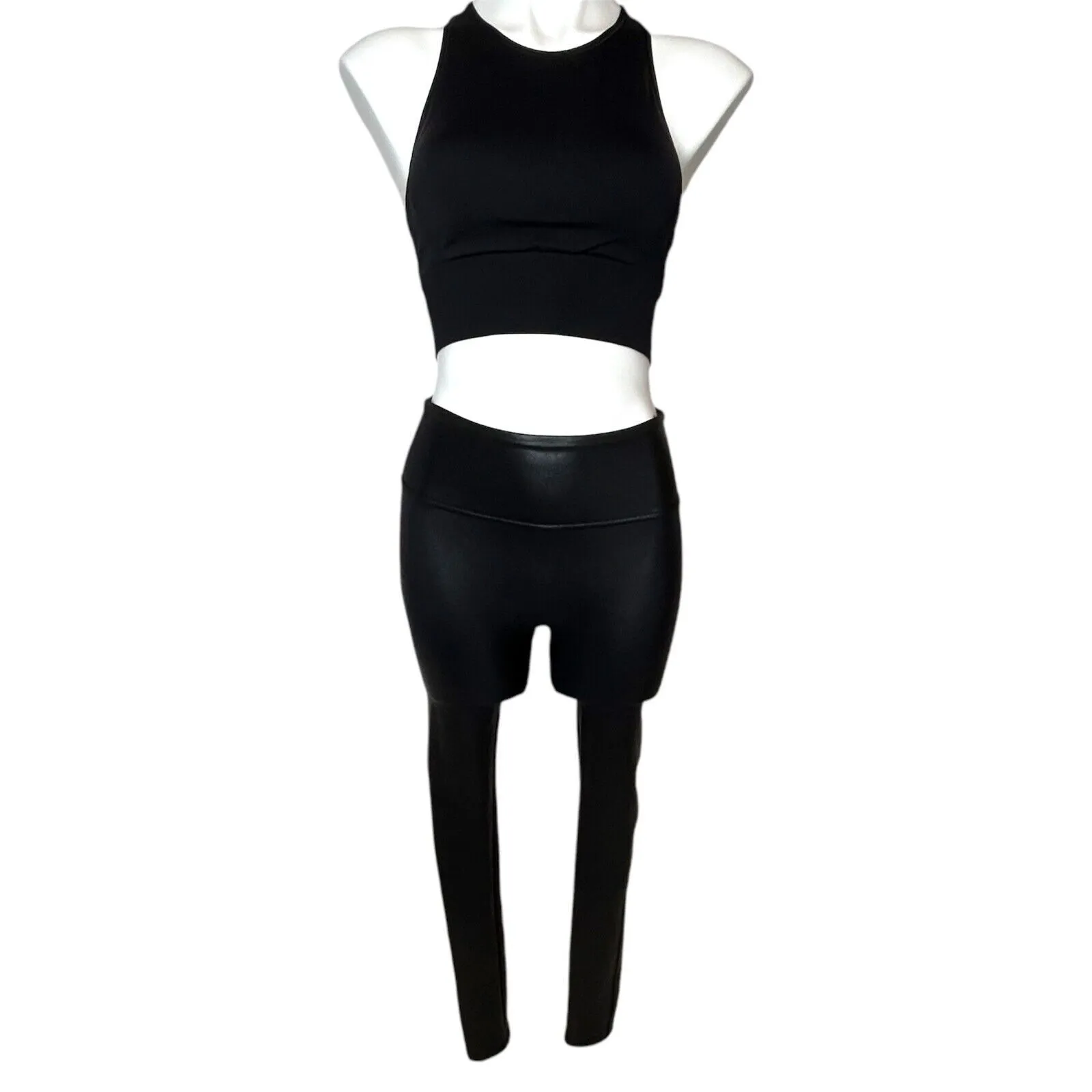 SPANX‎ Black Vegan Leather Leggings Womens Small Stretch Wide Waistband - Image 2