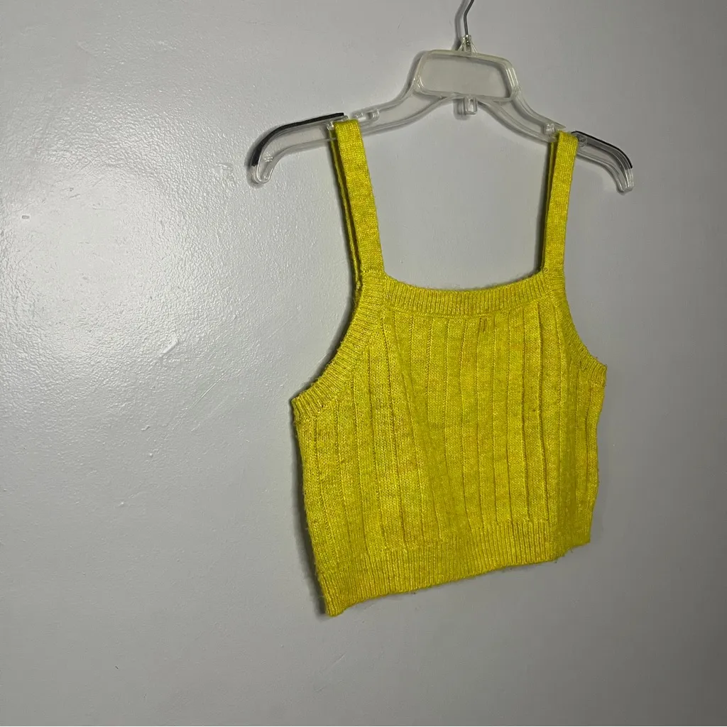 Yellow Ribbed Knit Crop Top - Image 2