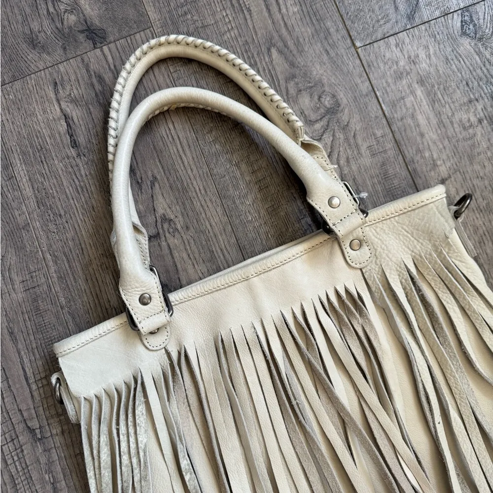 Cut N’ Paste Rustic Leather Boho Large Fringe Bag - Image 2