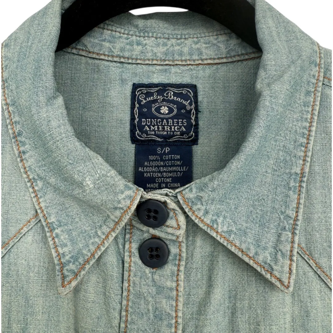 Lucky Brand Dungarees Denim Romper Shirt Dress Size Small Y2K Western Festival - Image 5