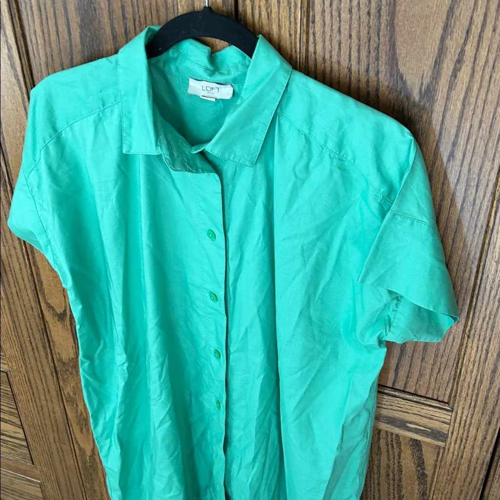 Loft Cotton Button Down shirt dress Showgirl Mint Sea Green casual coastal Small - Image 2
