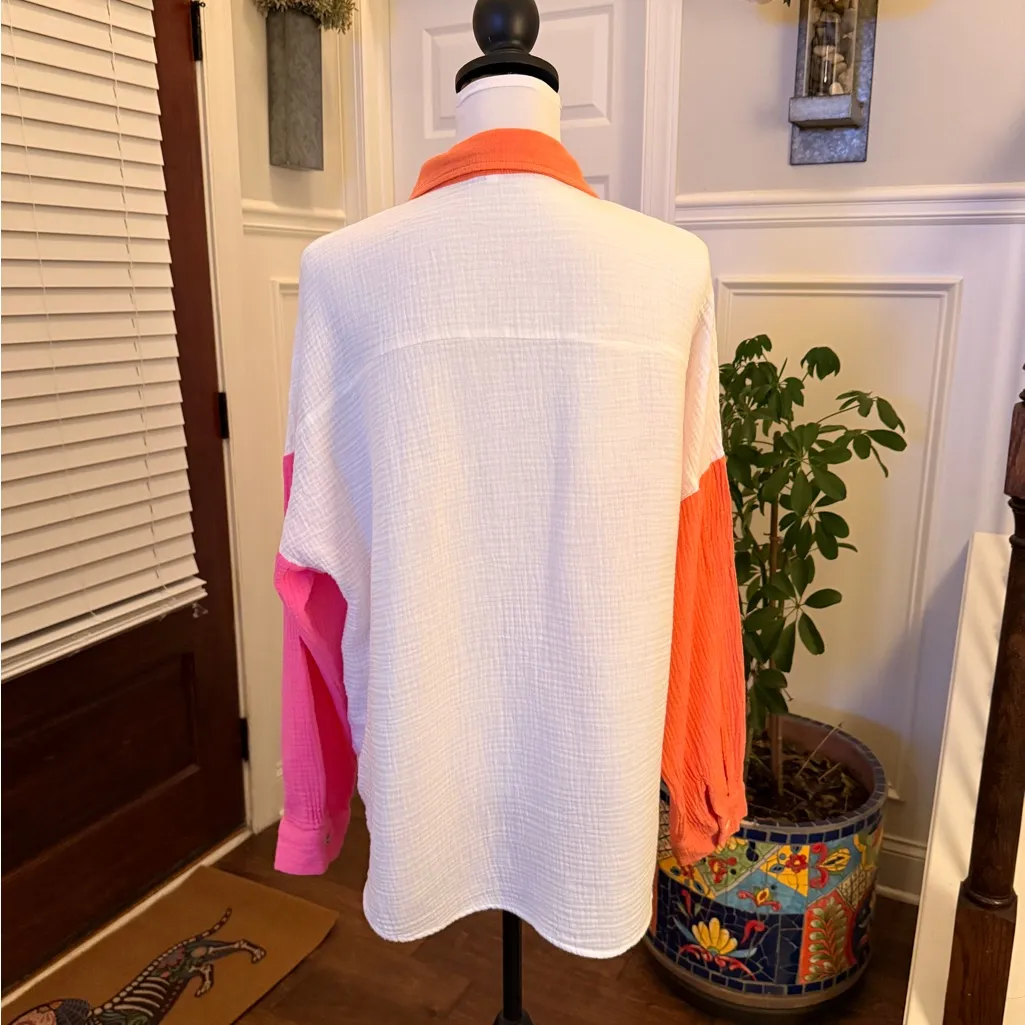 Boutique EUC Colorblock Oversized Drop Shoulder Button - Image 3