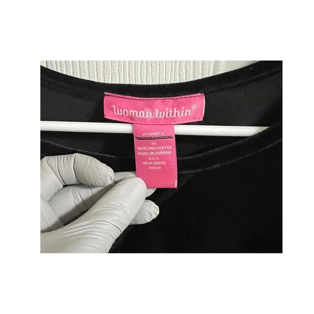 Woman Within Sweater Womens 2X Black Velvet Velour Long Sleeve Crew Neck Tunic - Image 5