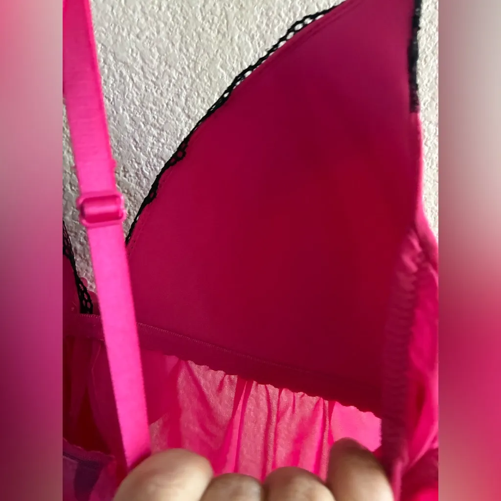 Apt. 9 Hot Pink Black Lace Sheer Chemise Babydoll S - Image 12