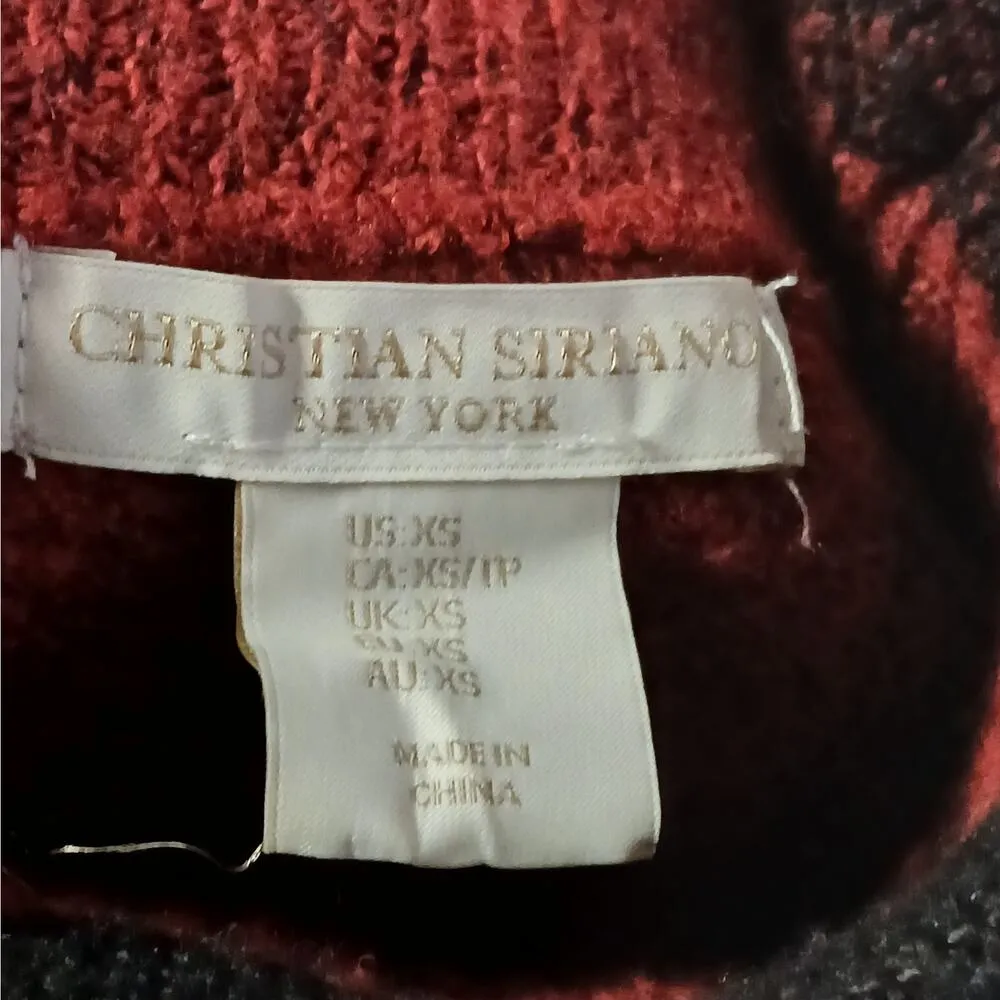Christian Siriano NY Plaid Flannel Sweater Womens XS Red Black Mock Neck Cozy - Image 2