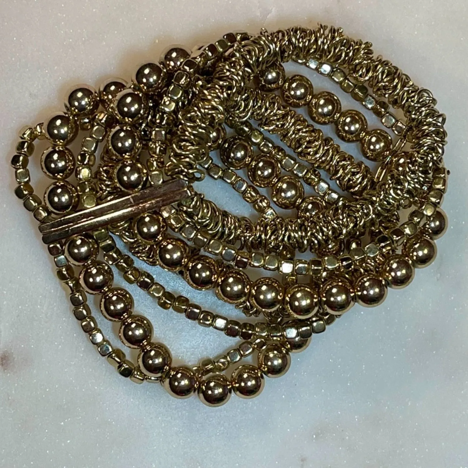 Gold Tone Beaded Stacked Bracelet - Image 3