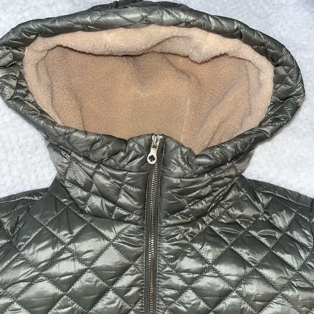 Kate Spade Quilted Hooded Sherpa Trim Coat sz L - Image 6