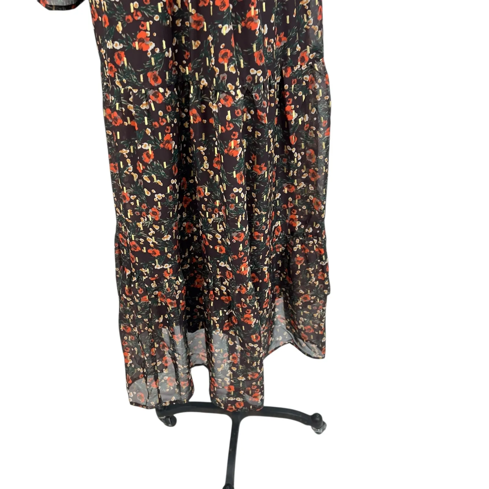 Natural Life Floral Print Midi Dress Kimono Sleeve Brown Red Size Small - Image 5