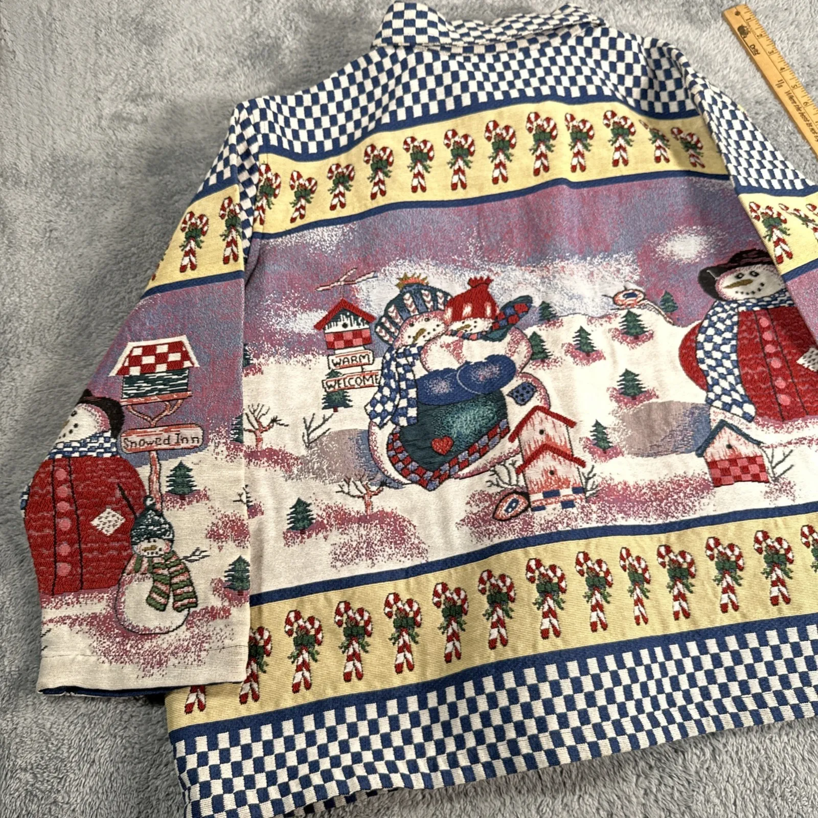 Willow Ridge Christmas Tapestry Jacket Women's SZ 3XL Winter Snowman AOP Vintage - Image 9