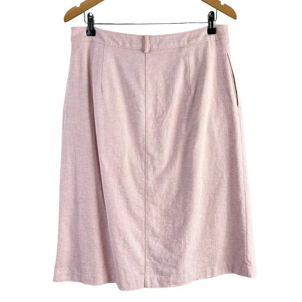 Banana Republic‎ Linen Cotton Midi Skirt Herringbone Sunwashed Pink, Size 12 - Image 10