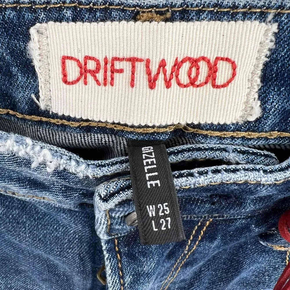 Driftwood Distressed Mid Rise Slim Tapered Jeans Womens Size 25 Ripped Knees - Image 4