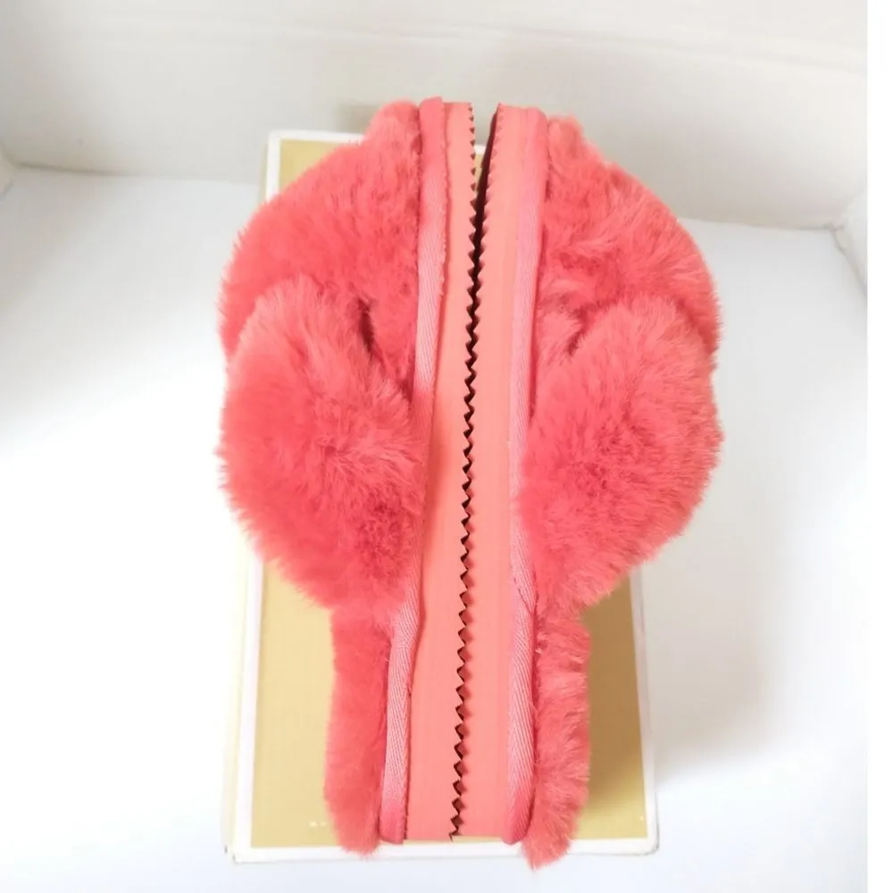 New! MICHAEL KORS Women's Lala Faux Fur Slide Sandals Sea Coral Size 6 Open-Toe - Image 8