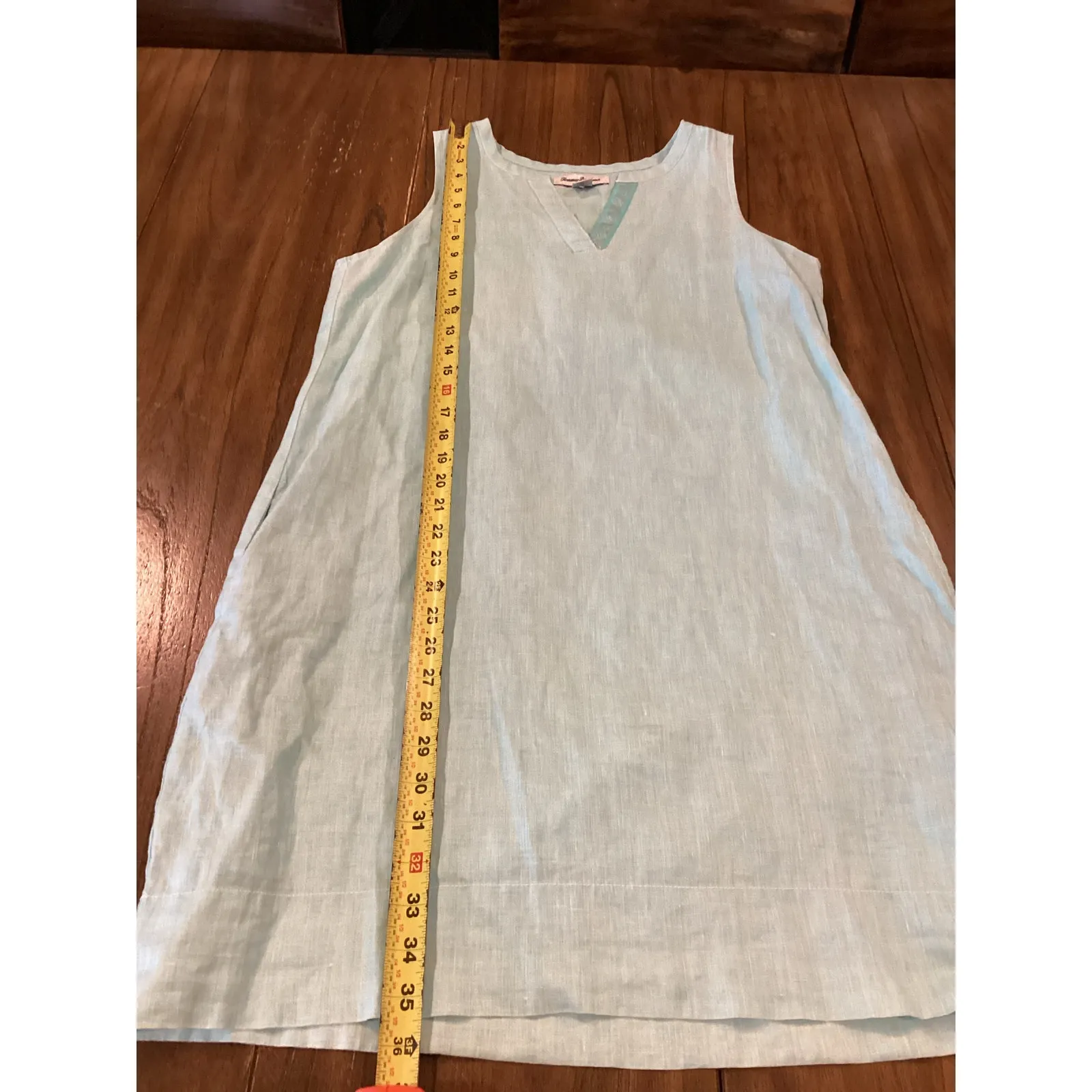 Tommy Bahama Sea Glass blue Linen sleeveless Shift mini Dress M - Image 11