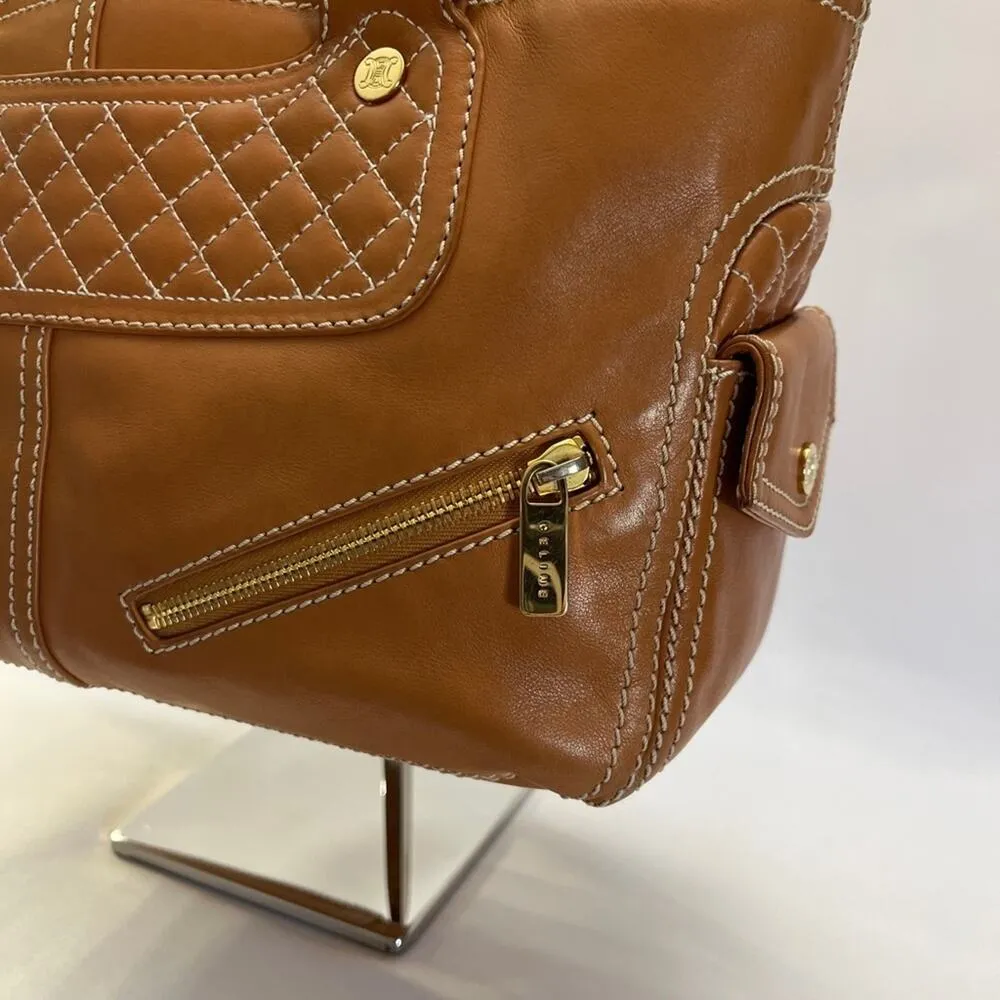 CELINE Boogie Bag Quilted Leather Satchel Caramel Gold Hardware CE00/15 Italy - Image 2