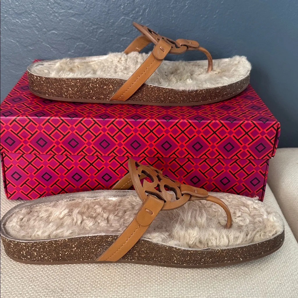 Tory Burch miller cloud Caramel Corn Shearling Sandals - Image 2