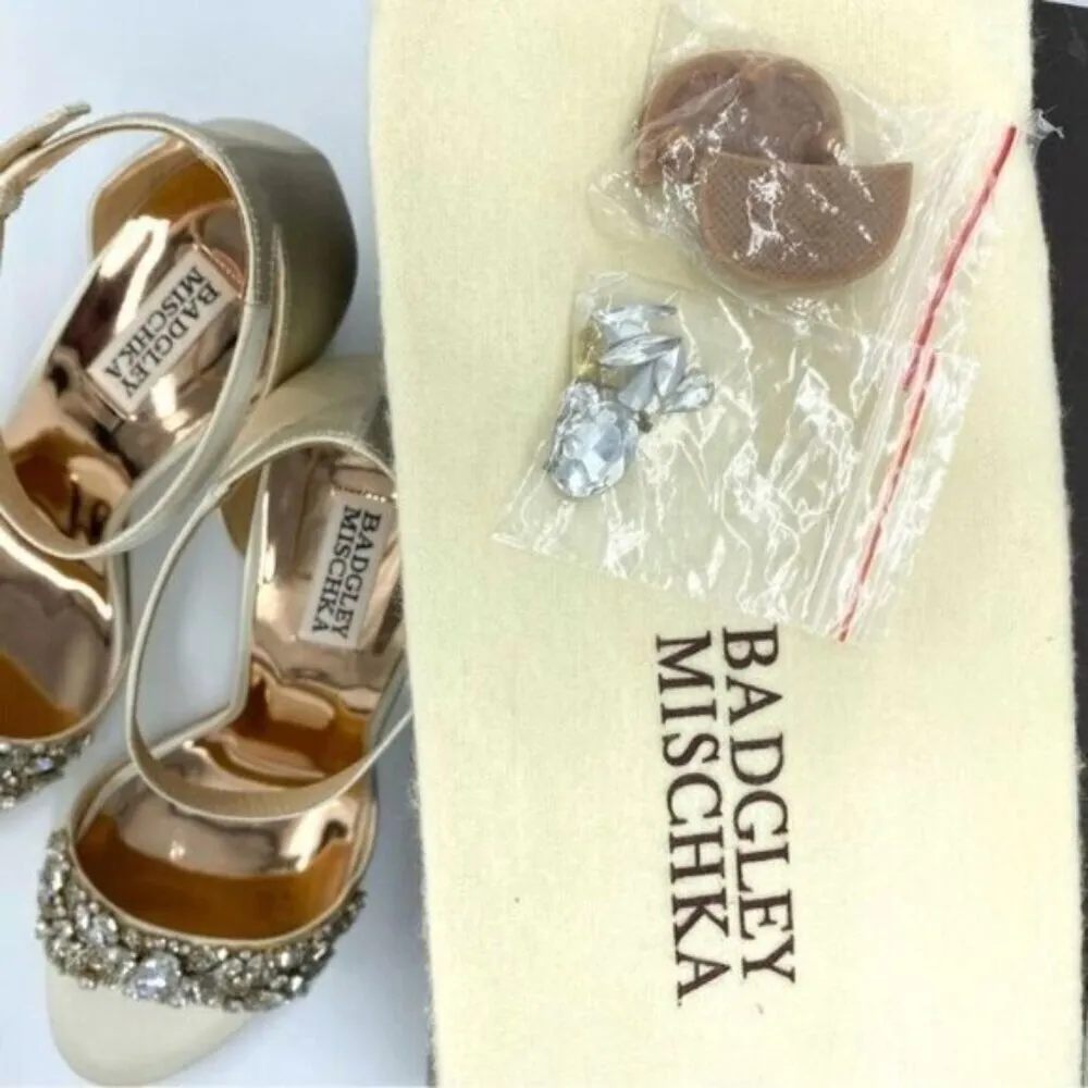 Badgley Mischka Women's Barby Ivory Satin Embellished Heels Size 10 - Image 3