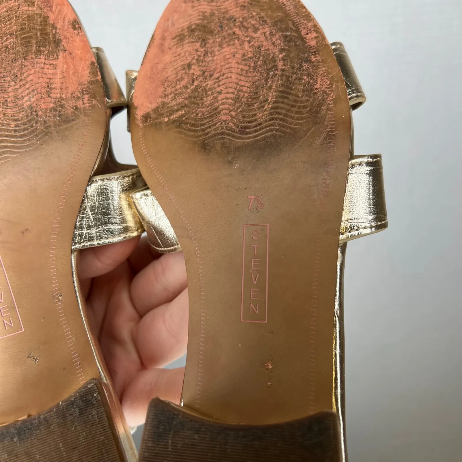 STEVEN NEW YORK Harlien Gold Croc Embossed Slip On Slide Sandal Women's Size 7.5 - Image 6