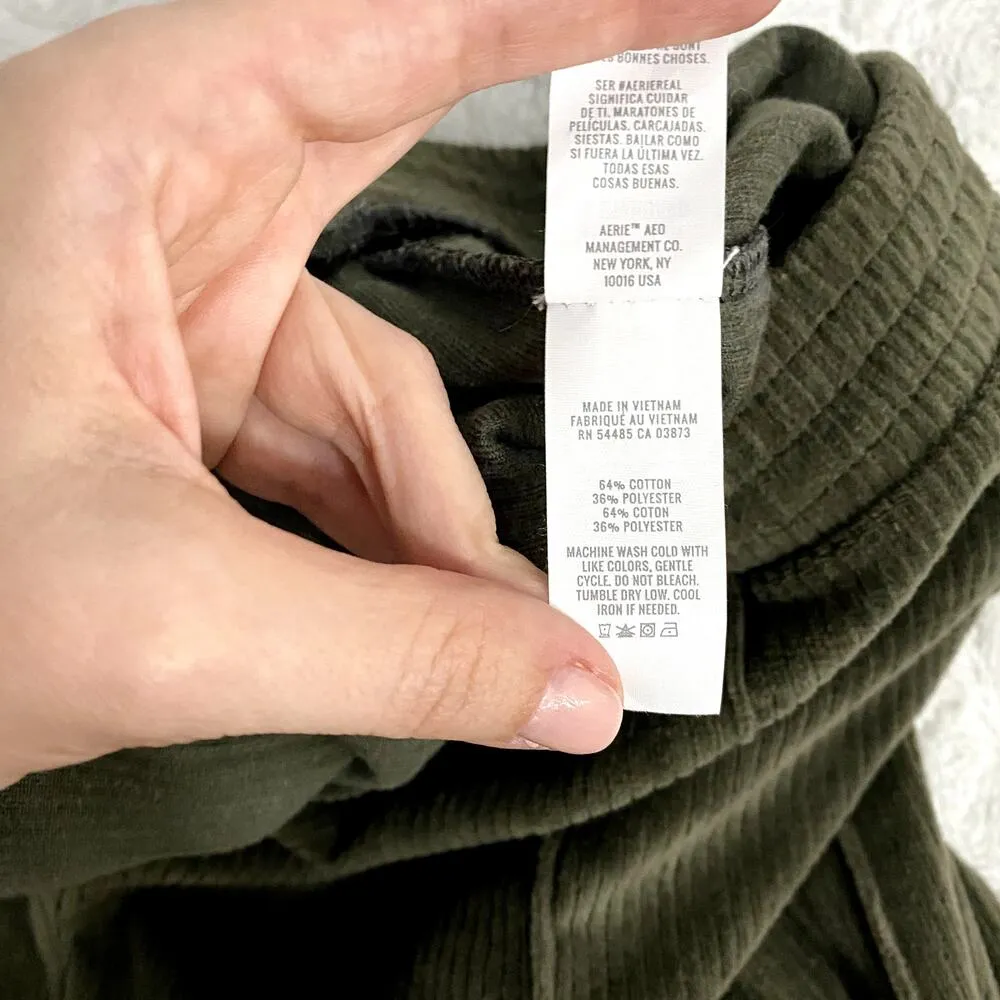 Aerie Natural Olive Green Pull On Groove On Rib Velour Flare Loungewear Pants M - Image 7