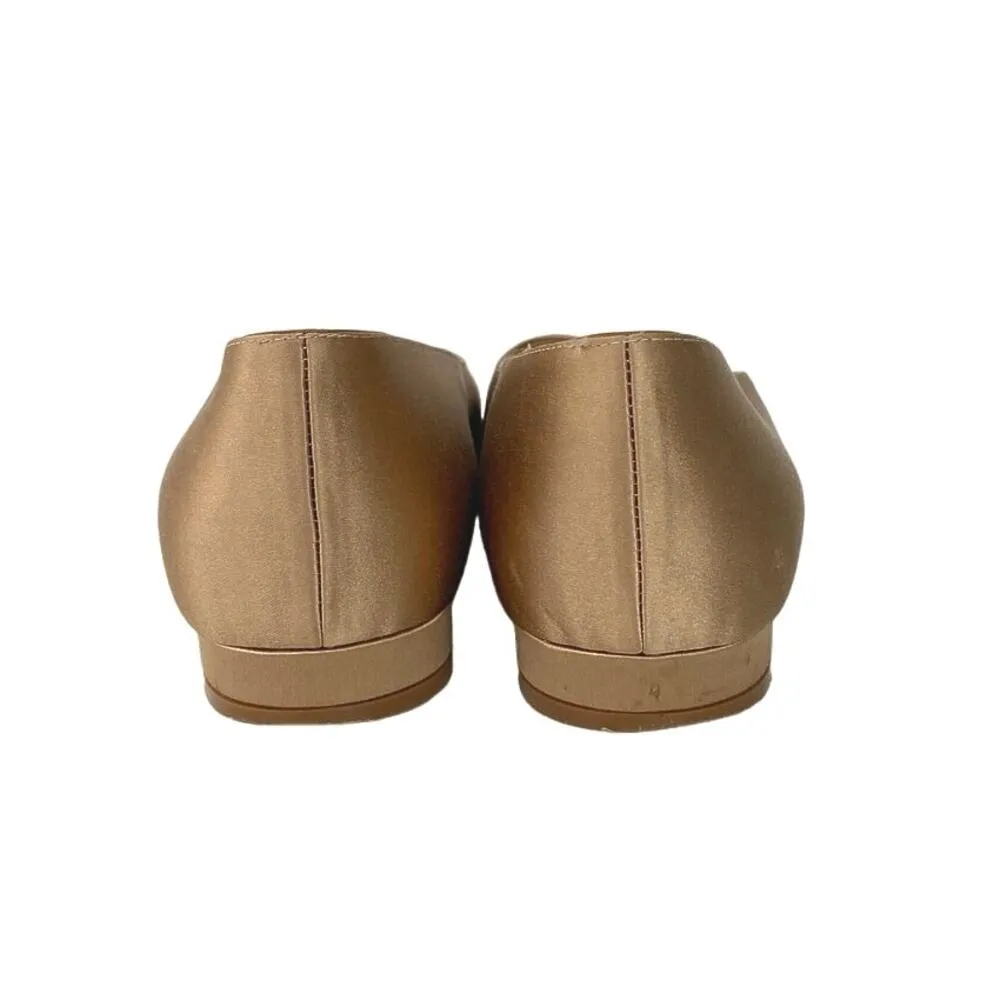 Leorosa Designer Gold Satin Almond Toe Slip On Casual Ballet Flat Shoes 37 US 7 - Image 3