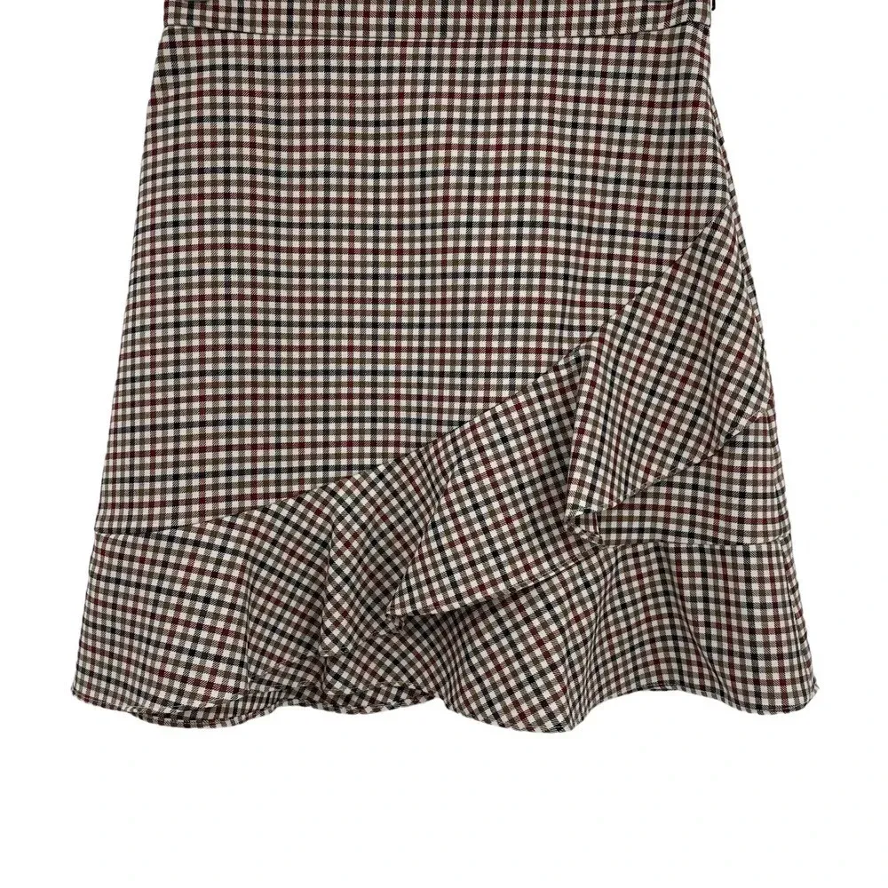 Brooks Brothers Red Fleece Checked Wool Blend‎ Ruffle Skirt Size 2 - Image 5
