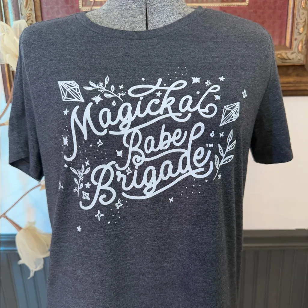Magickal Babe Brigade Witchy Mystical Fitted Tshirt ~ Size Medium 🍄 Gray - Image 2