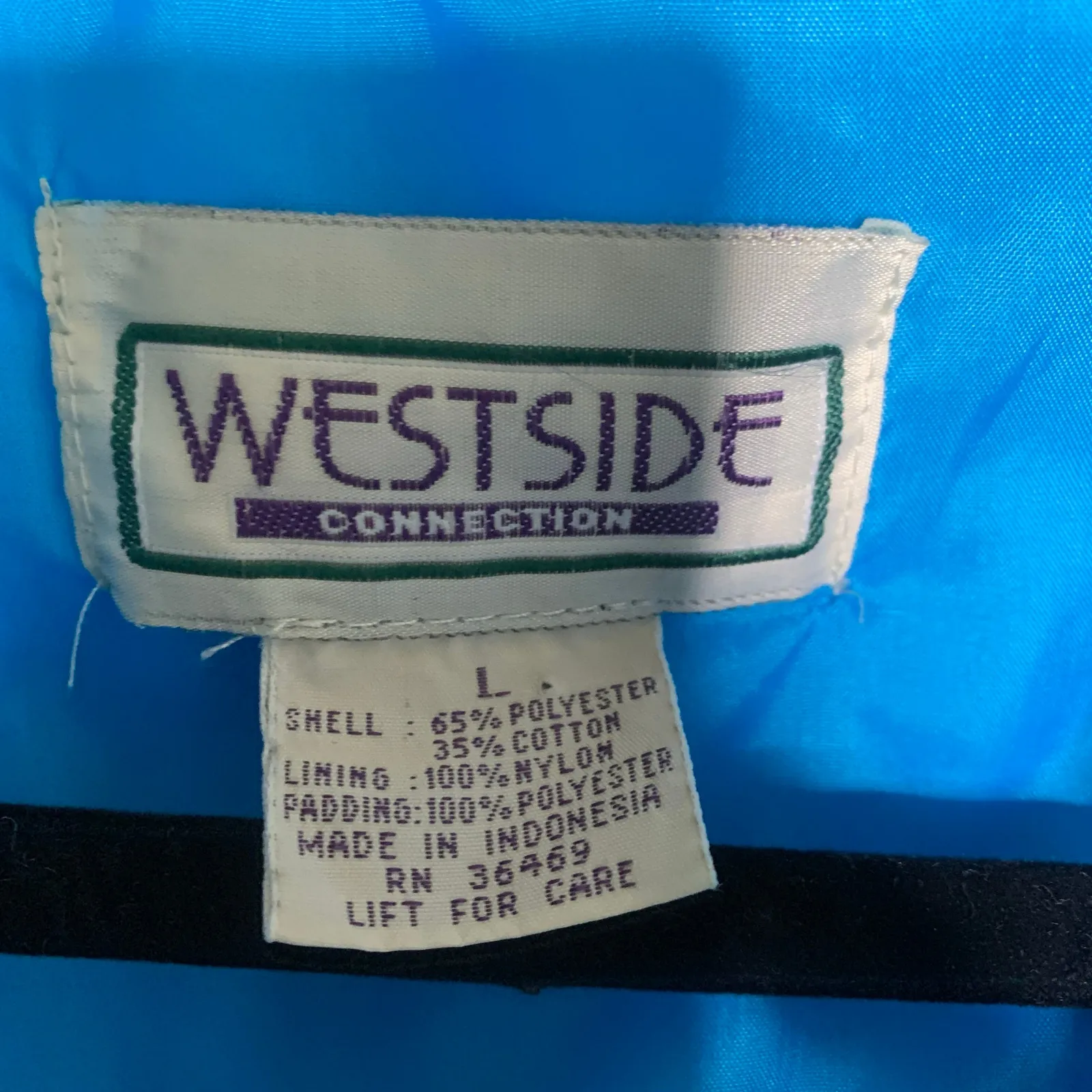 Vintage 90s Bright Turquoise Puffer Coat Sz Large Blue - Image 7