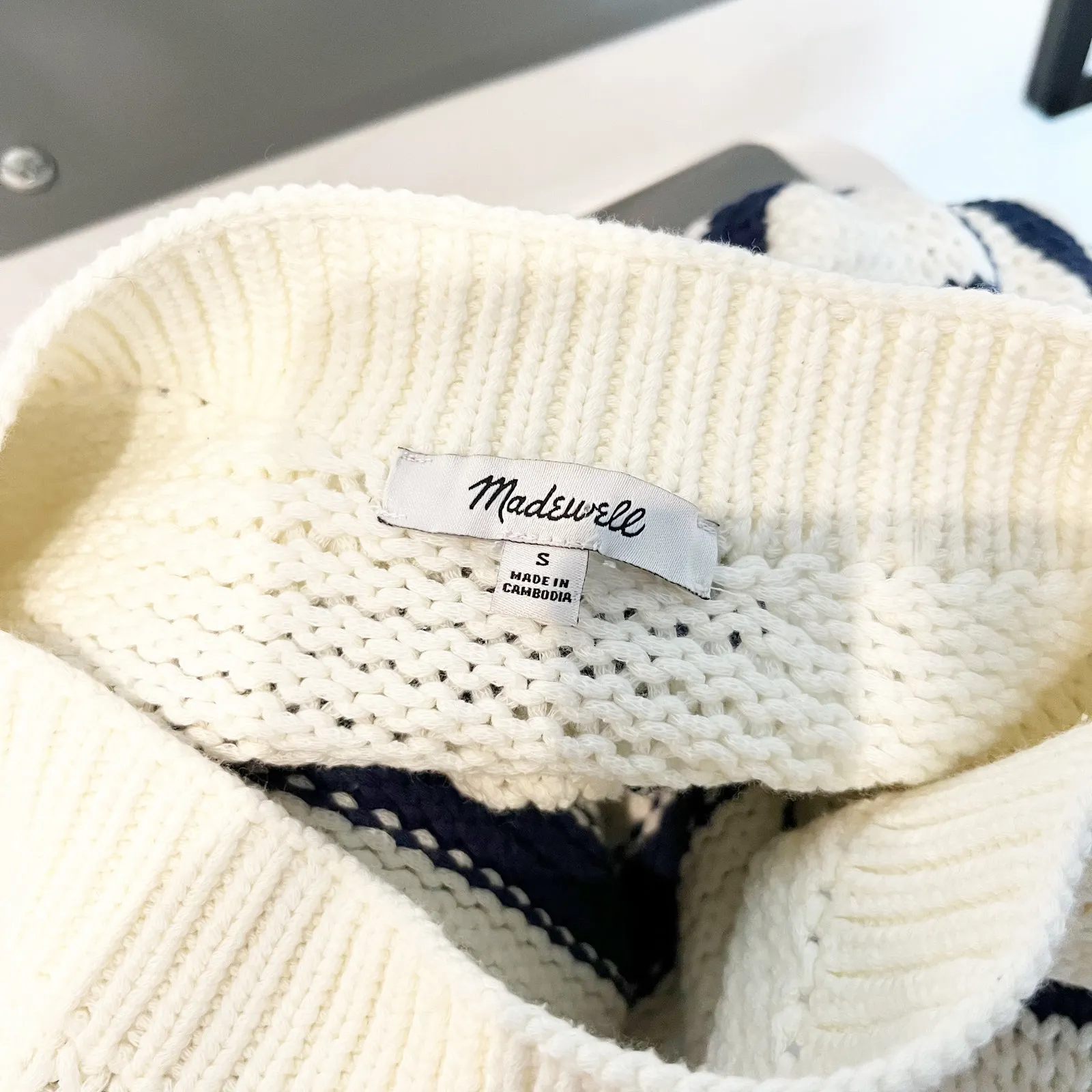 Madewell Boatneck Cotton Striped Knit Sweater Blue White Small - Image 2