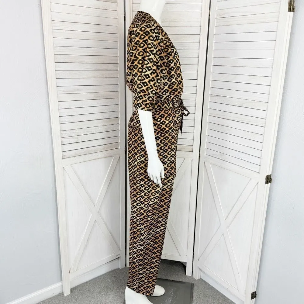 Scotch & Soda Jumpsuit Leopard Animal Print Puff Sleeve Utility Tan Black Medium - Image 4