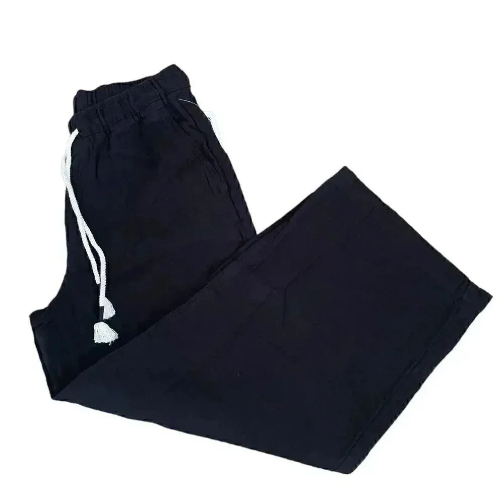 Old Navy Black Y2K Drawstring High Waisted Textured Soft  Wide Leg Cozy Pants S - Image 7