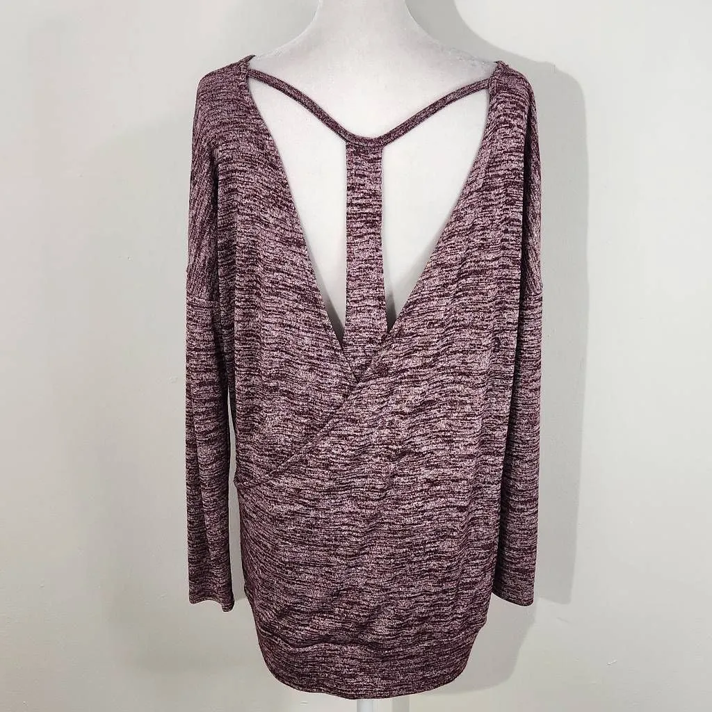 Athleta Plum Top with Draped Cutout in Back Size Medium Burgundy Knit Top - Image 5