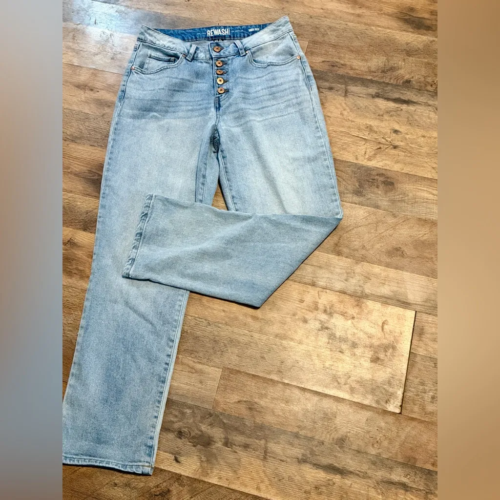 Rewash Light Blue High Rise Straight Leg Button Fly Vintage Look Size 28 - Image 4