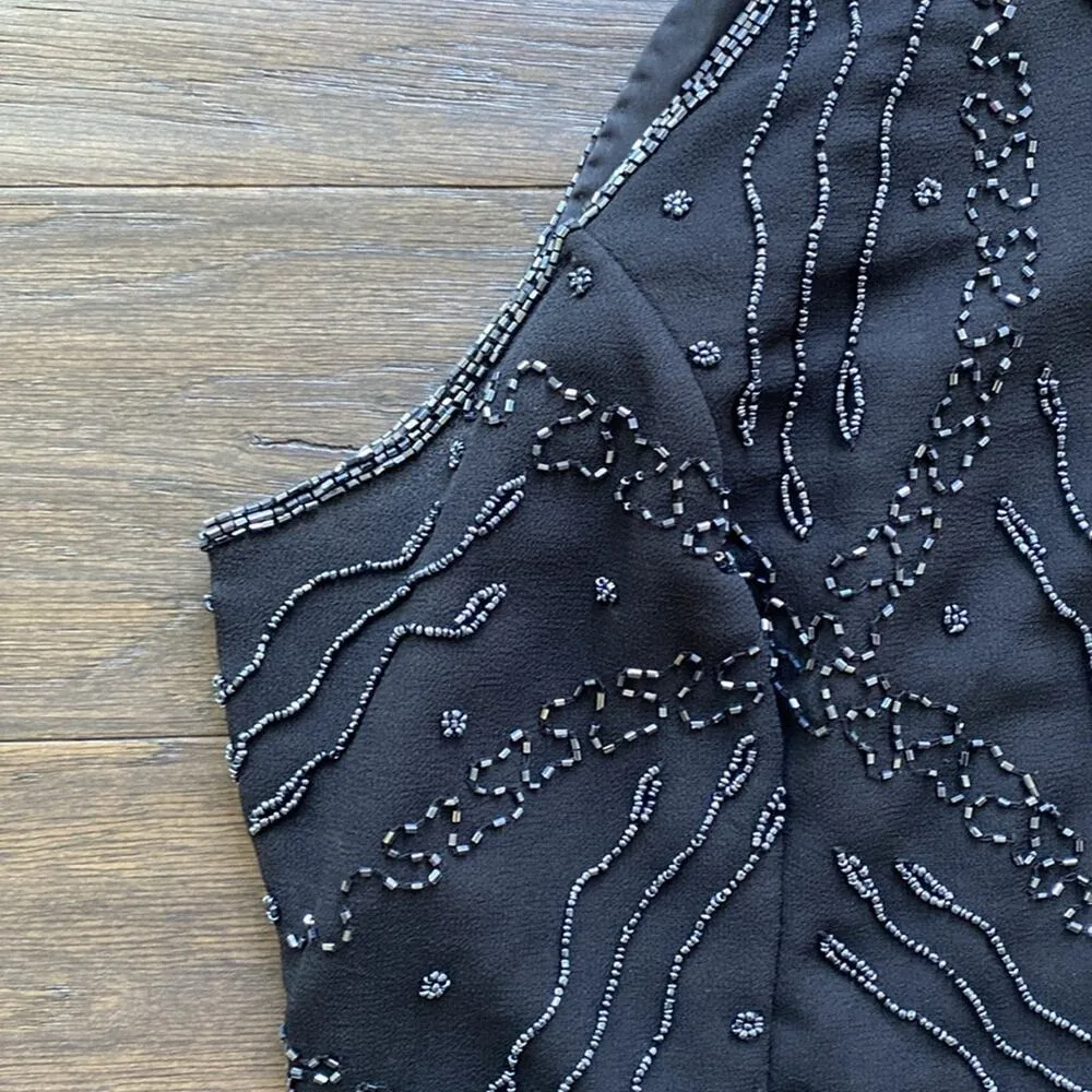 VINTAGE CHADWICKS Halter Womens Sz Large Black Beaded Cocktail Glam - Image 2