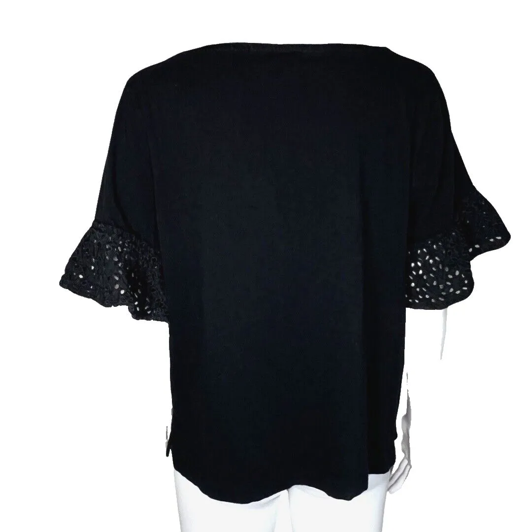 J Crew Blouse Womens Large Black Open Lace Sleeves Updated Basic‎ Minimalist - Image 4