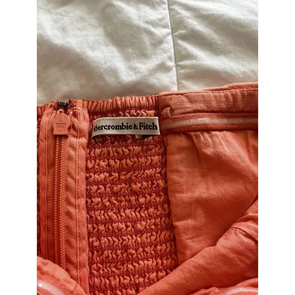 NWT Abercrombie & Fitch Strapless Linen-Blend Midi Dress in Coral, Size S - Image 7