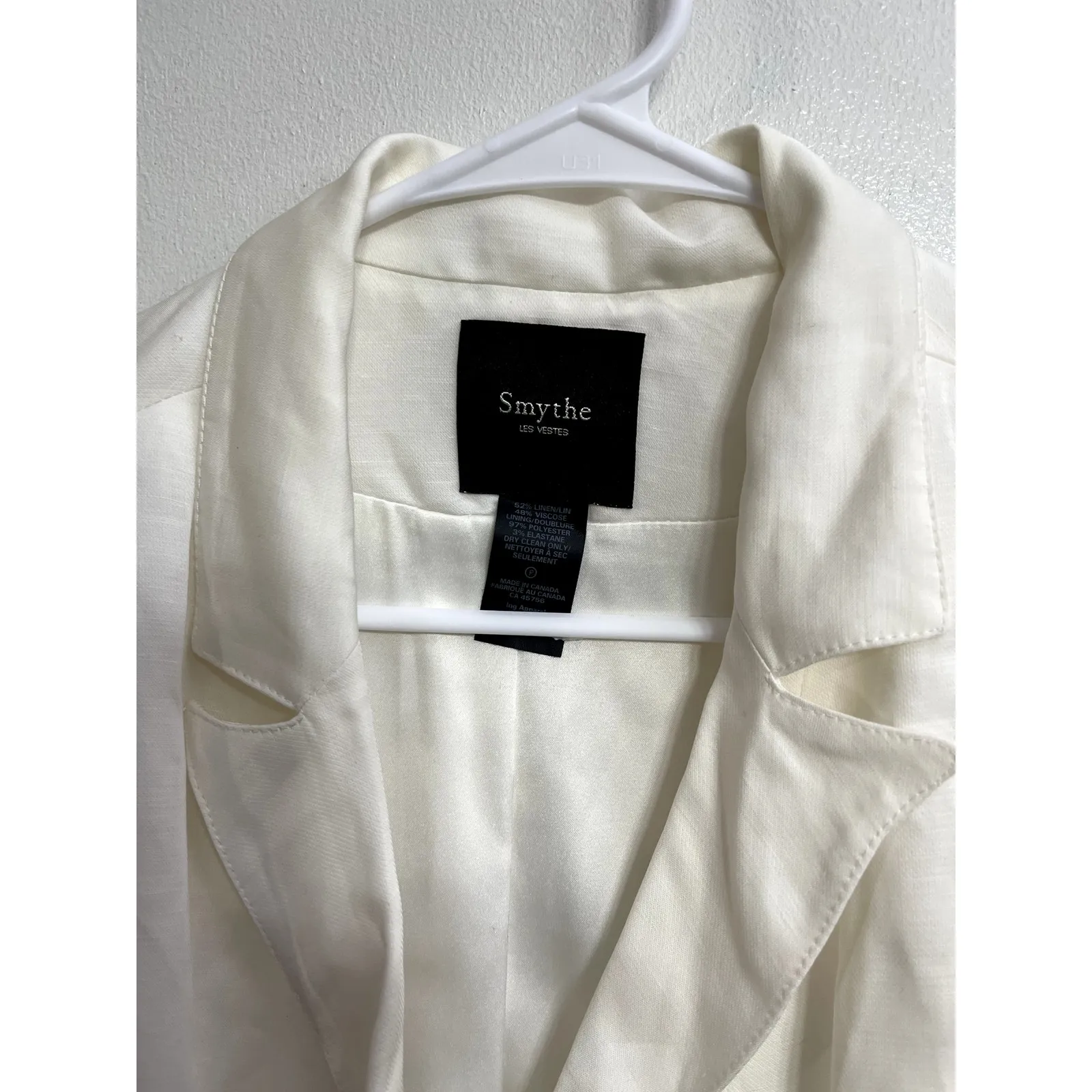 Women's Smythe Ivory White Linen Blend Blazer Preppy Old Money Luxury Size‎ L Size L - Image 3